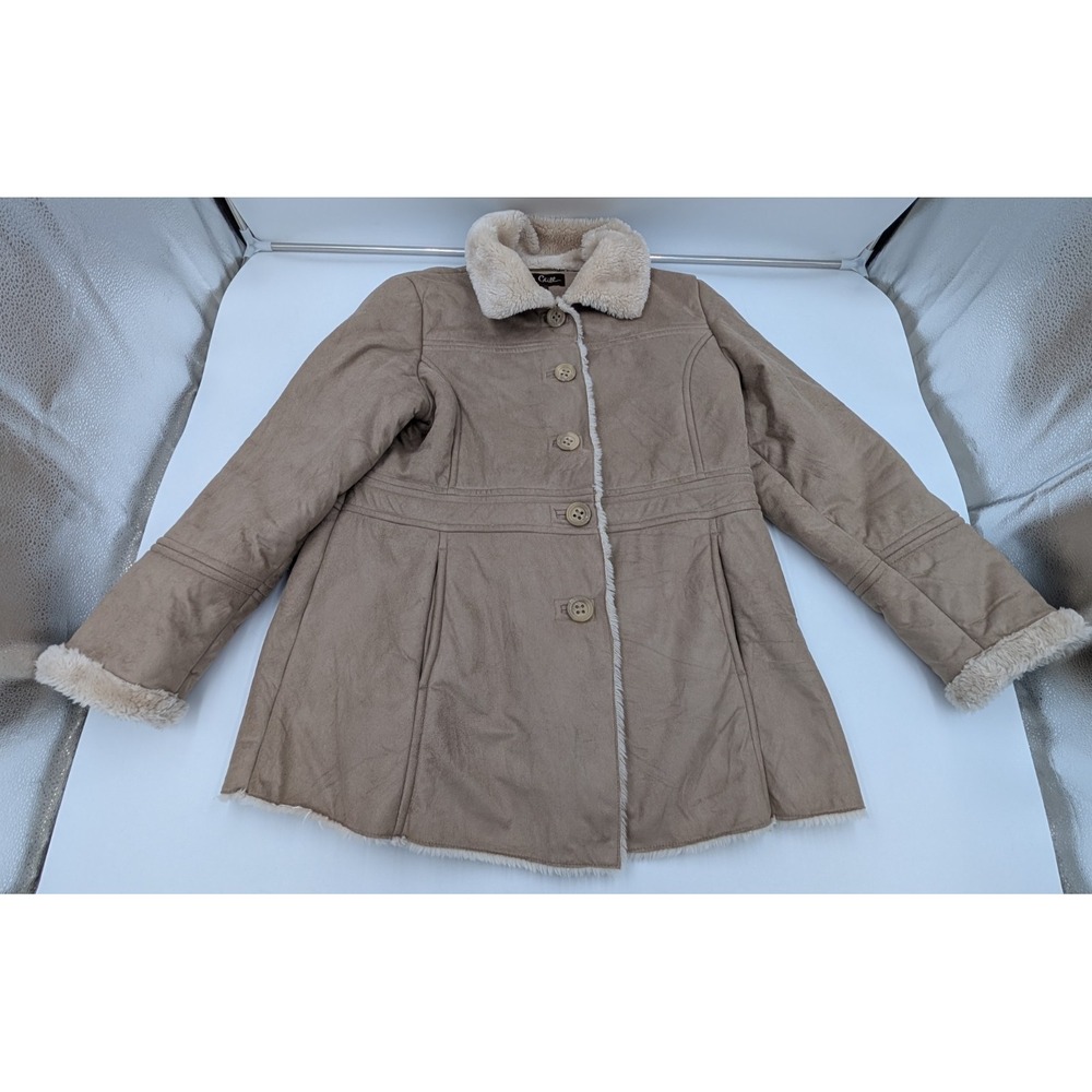 Big Chill Penny Lane Coat Womens XL Tan Faux Vegan Shearling‎ Y2K Western